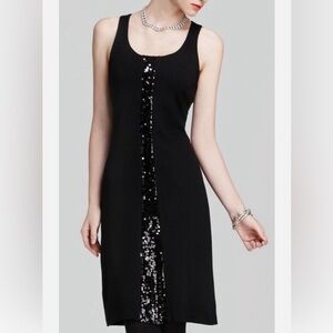 Karen Kane Tracy Black Stretch Ponte Sheath Dress w/Sequin Panel